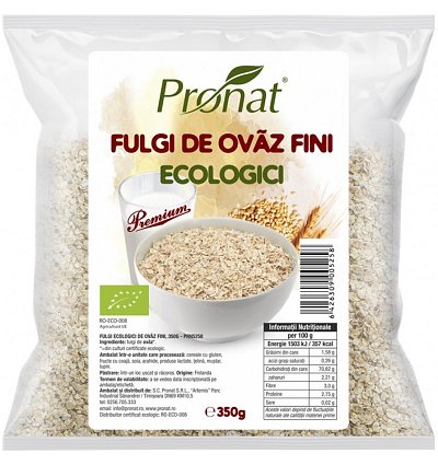 Fulgi bio de ovaz fini, 350g