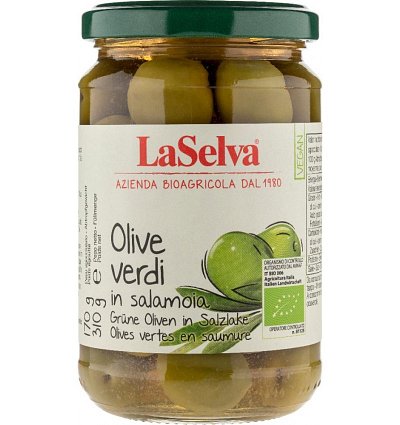 Masline verzi bio în saramura, 310g