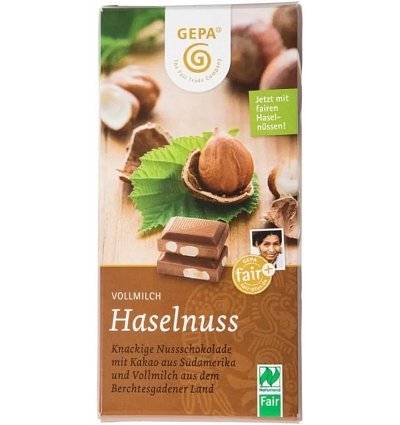 Ciocolata cu lapte si alune de padure, bio si fairtrade, 100 g
