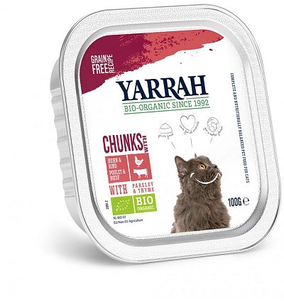 Hrana umeda bio pentru pisici cu carne de pui, vita, patrunjel si cimbru, 100g
