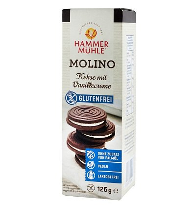 Molino, biscuiti cu crema de vanilie, 125g hammer