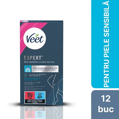 Benzi de ceara rece Veet Ulei de Migdale, piele sensibila, 12 benzi