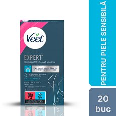 Benzi de ceara rece Veet Vitamina E & Ulei de Migdale pentru piele sensibila, 20 benzi