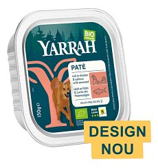 Hrana umeda bio pentru caini, bucati de carne de pui si somon, 150g
