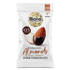 Migdale sarate invelite in ciocolata neagra bio 30g Biona