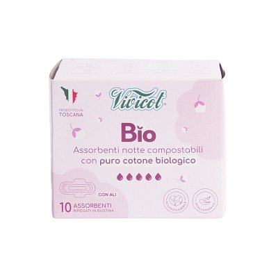 Absorbante de noapte din bumbac compostabil ecologic 5 picaturi 10buc Vivicot