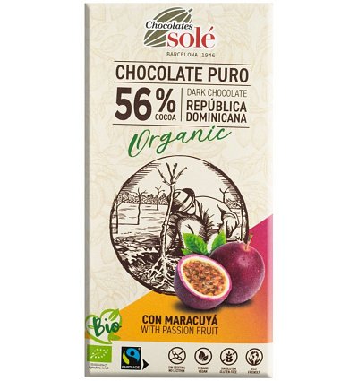 Ciocolata bio 56% cacao cu maracuja, 100g chocolates
