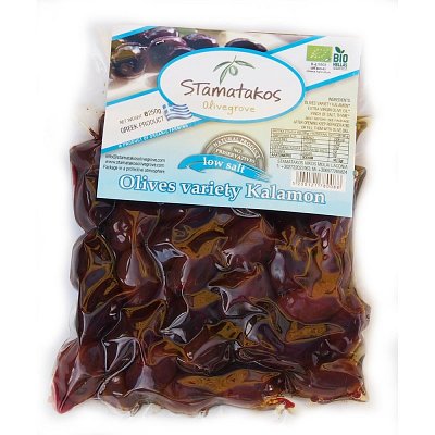 Masline kalamata, vidate, cu continut redus de sare, bio, 250g, Stamatakos Olivegrove
